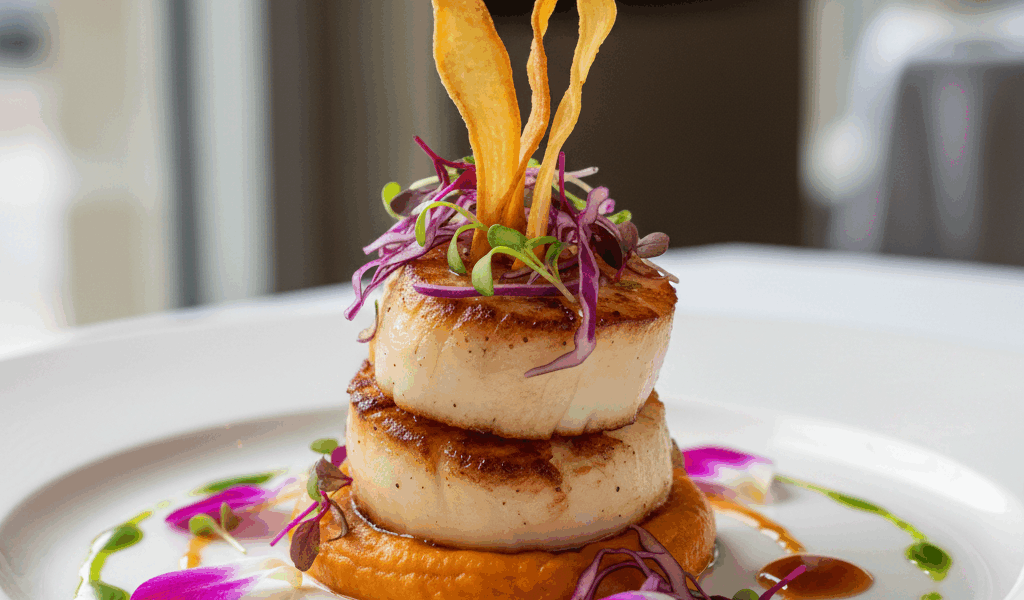 Professional food plating on white plate