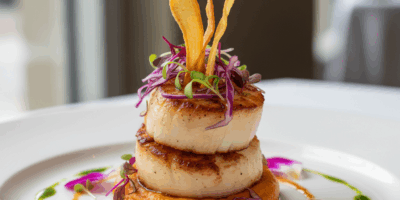 Professional food plating on white plate