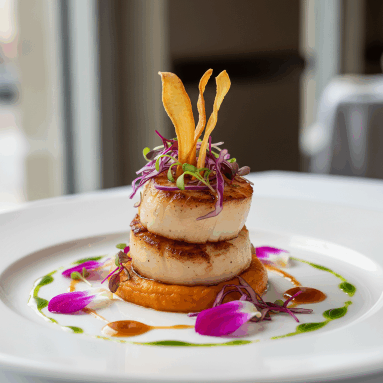 Professional food plating on white plate