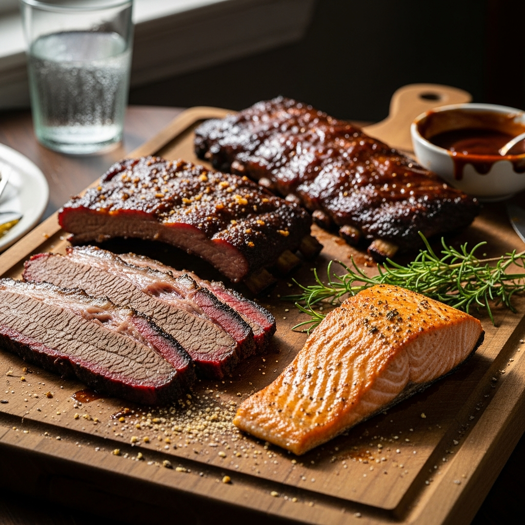 Brisket, Ribs and Salmon at Home