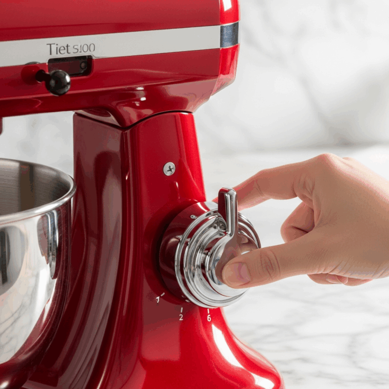 close up of a red stand mixer speed control lever on a tilt 20260527 065743